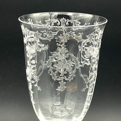 Fostoria Navarre Clear Footed Tumbler 5 3/8″ 10oz Etched Flowers Excellent