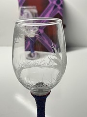 Pair Handmade Etched African Wildlife Wine Glasses Beaded Stems Decorative Box