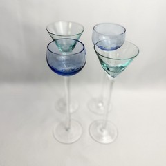 French Style Vintage Stemmed Glasses Blue & Green 7″ Cocktail Glasses Set of 4