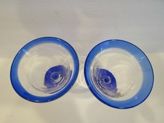 Martini – Margarita Set of 2 Glasses Clear – Cobalt Blue Band on Top 5″-5.25″
