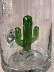 Mexican Hand-Blown Glass Cactus Blue Rim Margarita Glass Mug Cup 5”