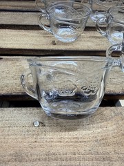 6 Vintage Anchor Hocking Punch Bowl Glasses / Cups, Floral Savannah Glass
