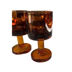 Vintage Amber Glass Goblets (2) Mid Century Modern Stemware Retro Drinkware READ