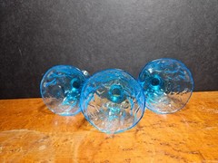 Vtg Lot 3 MCM Anchor Hocking Milano Blue Sherbet Fruit Dessert Crinkle Glasses