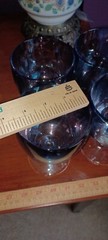 4 Vintage Bartlett Collins Iridescent Light Blue Purple Thumbprint Wine Goblets