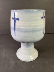 Louisville Stoneware Blue Chalice – Christian Cross Goblet – Handmade Pottery