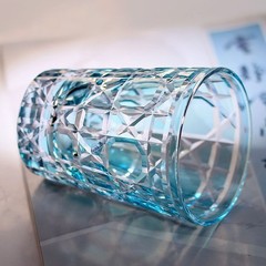Diamond Cut Crystal Glasses Whiskey Vodka Juice Drinkware 10oz Sky Blue Gift Box