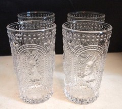 Lot of 4 Iridescent Clear Easter Bunny Embossed Hobnail Highball Glasses Set