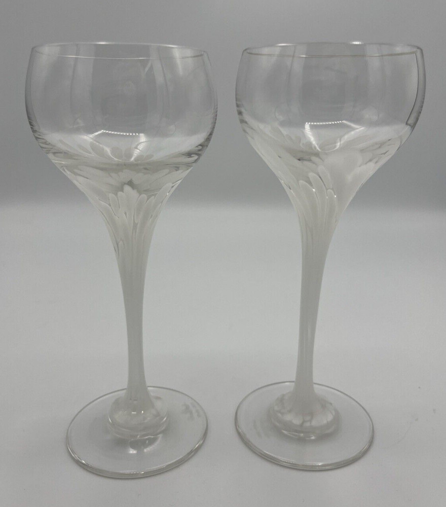 Rosenthal Snowflower Cordial Glass White Confetti Crystal Lot of 2 6 1/8″ Tall