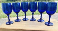 Libbey Vintage Set Of 6 Dark Cobalt Blue Wine Glasses 7.25” 10-12 oz