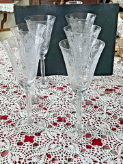 SET of (6) TIFFIN La Fleure Clear (Stem 15024) 8-1/4″ Water / Wine Goblet