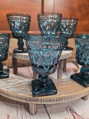 Vintage Indiana Glass Colony Park Lane Teal Blue Juice Wine Goblets 4 1/4” Set 7