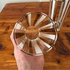 Mid-Century Modern Art Deco Gold White Stripe Highball Drinking Glasses Set of 2