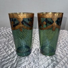 J Preziosi Lavorato A Mano Made in Italy Green Tumbler Glasses Pair