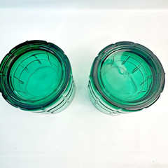 Vtg 2 Anchor Hocking Tartan Emerald Green Old Fashioned/Whiskey Rocks 3.5″ Glass