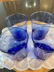 Flare Cobalt Blue Glassware Tumblers, 5″ tall x 3.5″ wide Mouth, set of 4, EUC