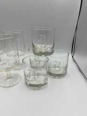 Etched Old English-Style «R» Monogramed Glasses. Lot of 12.