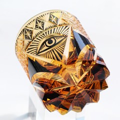 High-end Hand Carved Eye Pattern Edo Kiriko Glass Whisky Glass Amber Color