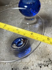 Vintage Martini Glasses Cobalt Blue with Clear Glass Bowl and Ball Stem Set Of 3
