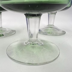 Set of 3 Vintage Mid-Century Modern Green Stemmed Glasses – Hand Blown Art Glass