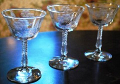 Vintage Set 3 ROCK SHARPE Liquor Cocktail Glasses ‘BLOSSOMS’ Stem 3007 Floral 5″