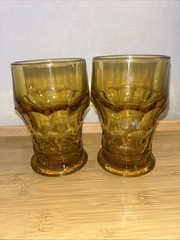 Vintage Anchor Hocking Georgian Honey Comb Heavy Amber Glass Set Of 2 1970
