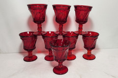 8 Fostoria Jamestown Ruby Red Swirl Wine Juice Glasses Footed Mid-Century Modern