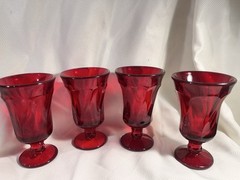 4 – Fostoria Jamestown Ruby Juice Glasses. H: 4 3/4” W: 2 3/4” Beautiful!!