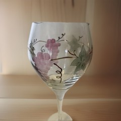 Rosenberg Romanian Crystal Wine Goblet Etched Grapes 24K Gold Hand Painted