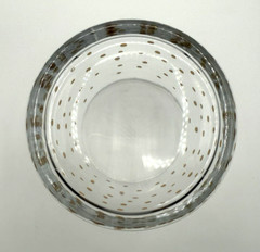 Contemporary Clear Glass Decanter & Two Old Fashion Glasses Gold Dots