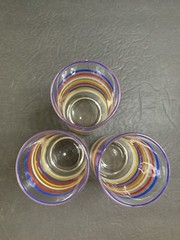 3 Retro Drinking Glass Fiesta Stripe Tumblers Blue Red White Yellow