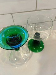 Pair MCM Roemer Green Ribbed Stem Goblets Vintage French Wine Cocktail Barware
