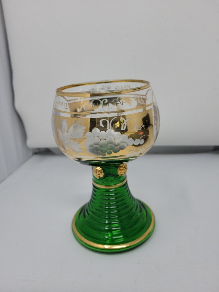 ROEMER GERMAN Military Assistance Wine GLASS Goblet w/ Etched Grapes 1963