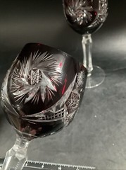 2 TWO AJKA Crystal ALBRACCA Lead Crystal Dark Ruby Red Wine Glass 7″ Pinwheel