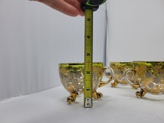 6 ANTIQUE MOSER GLASS 3 FOOTED HANDLED PUNCH CUPS WITH GILT FLORAL AND BERRIES