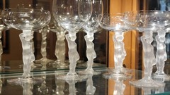 Vintage French Bayel Bacchante Frosted Figural Water/Wine Goblets – Set of 7