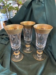 MEDICI FOOTED CHAMPAGNE FLUTE GLASS 24K GOLD NEIMAN MARCUS HORCHOW, 8 OZ 7.75″