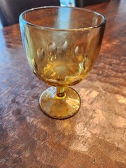 VINTAGE Bartlett Collins Amber Yellow Thumbprint Glass Goblet 16 oz single glass