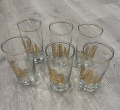 SIX Culver Tom Collins Clipper Ships 22K Gold Vintage Tall Glasses MCM
