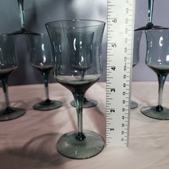 10 Vtg Carico Tivoli Blue Wine Glasses 7.25″ MCM Blown Glass Smoky Gray Teal