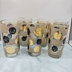 Vtg MCM Libbey 22k Gold Trim Old Coin Tom Collins Highball Bar Glasses Set Of 6
