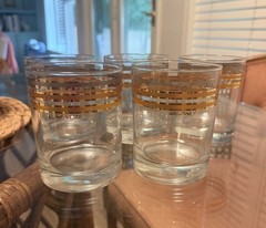 5 Vintage Culver LTD Gold 3 Stripe Old Fashion Low Ball/Rocks Glasses MCM