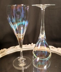 2 Bohemia Crystalex Tulip Shape Iridescent Luster Wine Glasses Goblets Pair Set