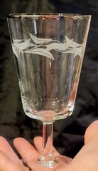 8 Cristal D Arques etched laurel leaf wine/ water goblets platinum rim MCM