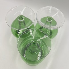 Set of 3 Vintage Mid-Century Modern Green Stemmed Glasses – Hand Blown Art Glass