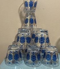 Anchor Hocking Royal Blue “Fleur-De-Lis” MCM Old Fashioned Glasses Set Of 12