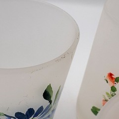 Set Of 4 Vintage Frosted Glass 5.5″ Tumblers With Hand-Painted Floral Designs