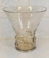 Signed Juliska Champagne Colored Glass Vase Beaker 6 1/4″ Flared Applied Decor