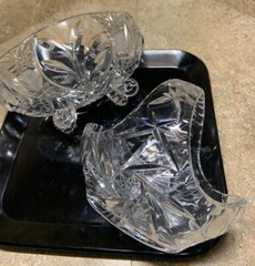 Vintage Heavy Cut Crystal Glass Dish Foot Bowl , Basket – Lot Of 2