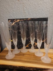 Set Of 6 Elegant Sasaki Wings Frosted Dove Birds Champagne Flutes Wedding Toast!